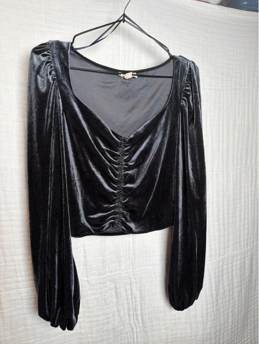 Dark Blue Velour Velvet Crop Witch Top Large